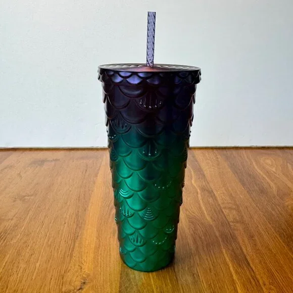 STARBUCKS 2024 Mermaid Scales Tumbler 24oz Green Purple Siren Straw Cup New - Picture 3 of 8